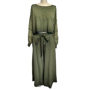 Anthropologie Corrie Wide Leg Lounge Set Olive XS
